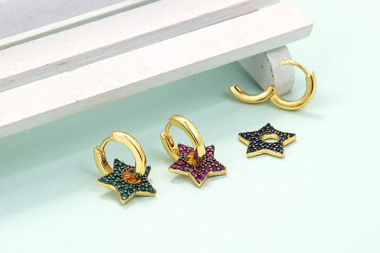 Unisex Gender Plating Design Fashion Style Wholesale Jewelry Five-pointed Star Diamond Copper Ear Clip Nihaojewelry