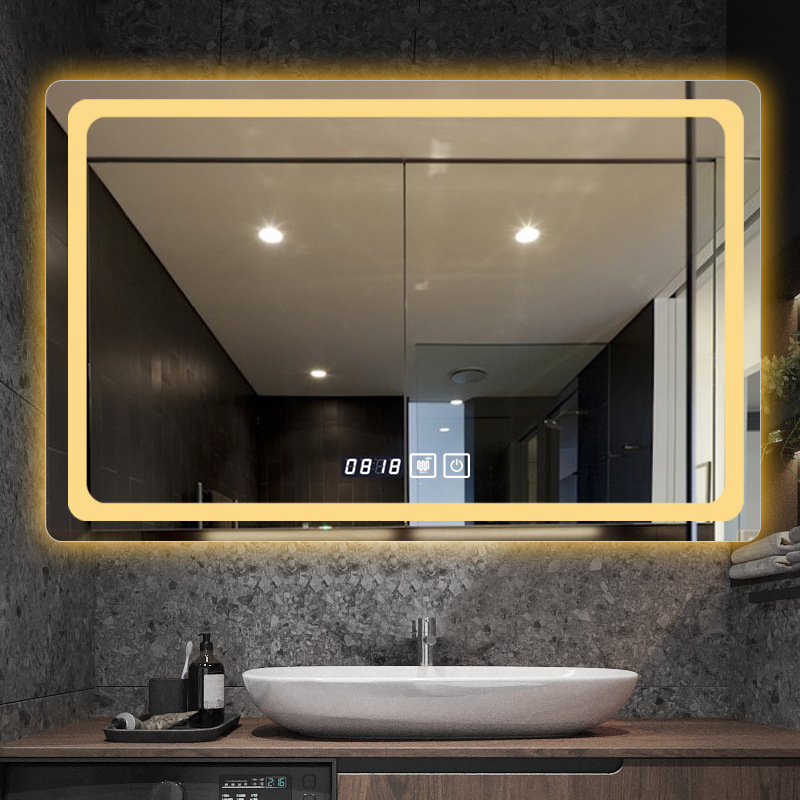 Espejo inteligente de pantalla táctil de baño tipo pared con lámpara de inodoro maquillaje led espejo de pared desfogado image 5
