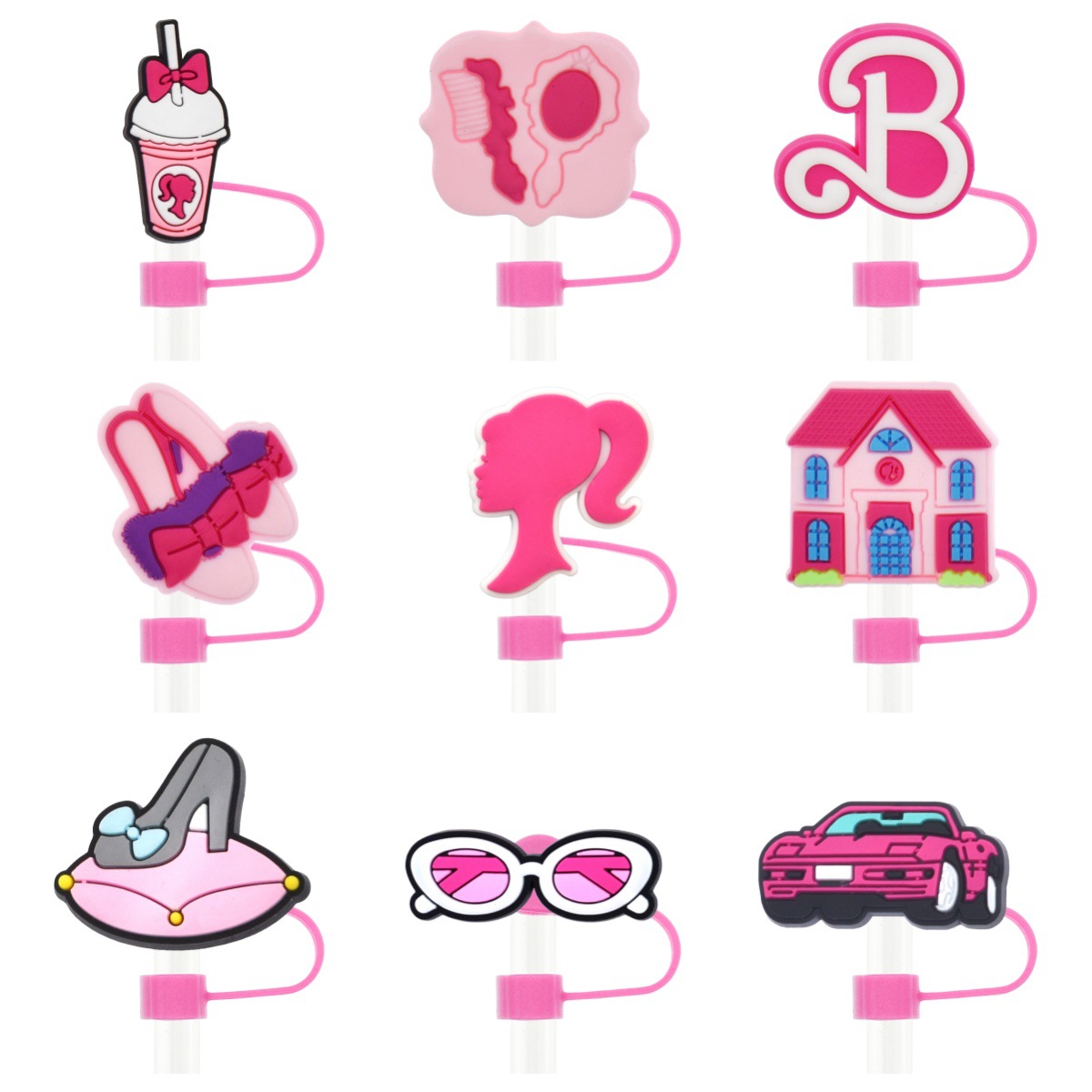 Creative and Fashion Pink Series Cross-border Amazon Straw Hat, 8-10mm Diameter Straw Clip, Soft Silicone Dust Plug