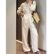 白色亚麻老钱风衬衫女夏季宽松显瘦高端棉麻衬衣长袖上衣