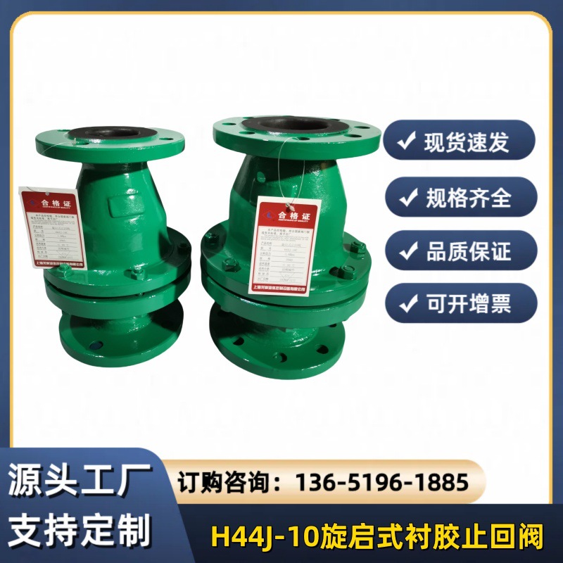 H44J-10旋启式衬胶止回阀H44F46立卧两用防腐止回阀