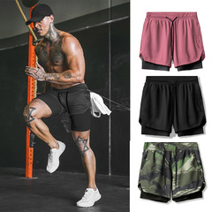 Muscle sports shorts men's running fitness camouflage quick-drying double-layer 5-point training ice silk large size beach basketball pants