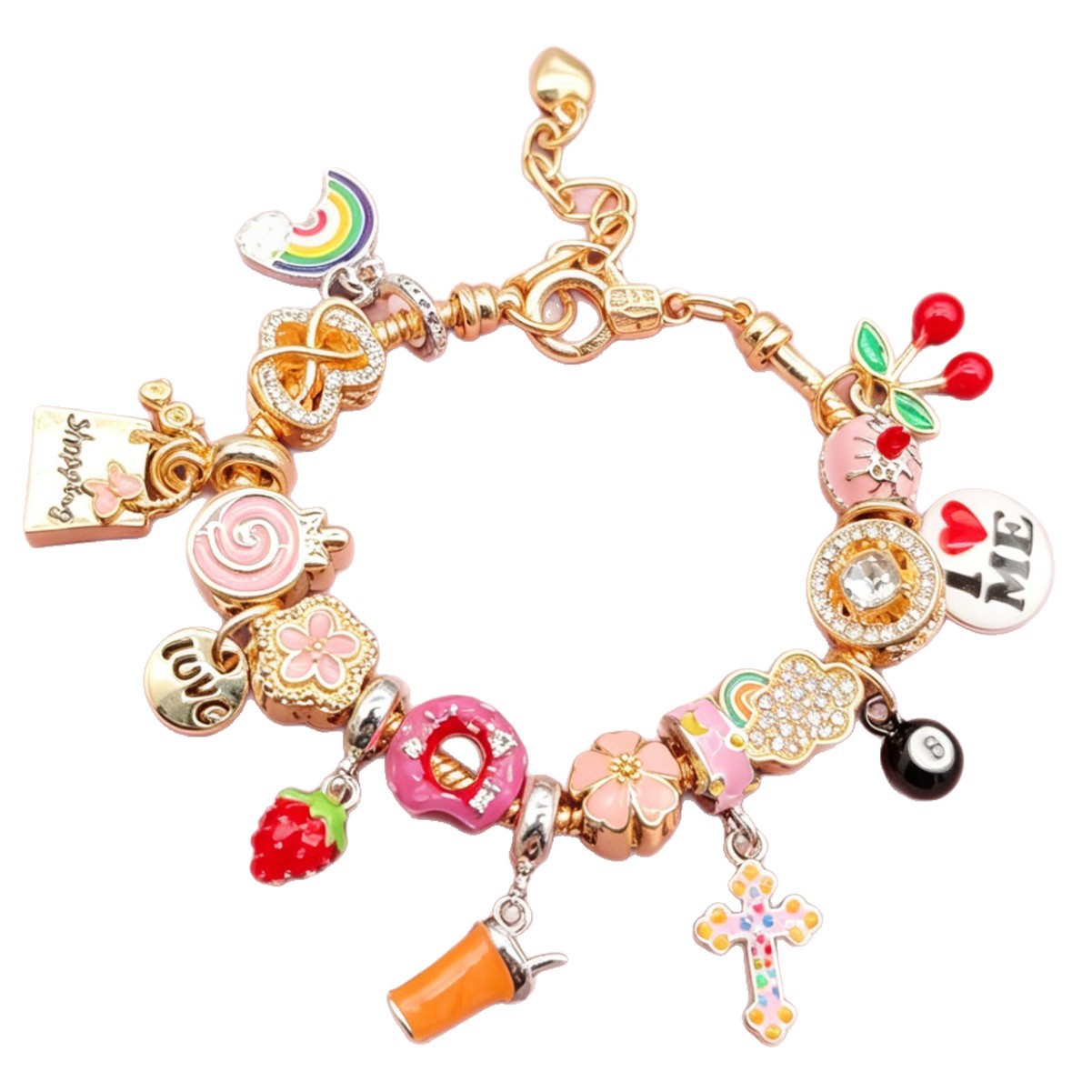 Pan brazalete DIY cuentas lindas cerezas fresas negras 8 pulseras nubes pastel de donut corazón joyas de moda image 6
