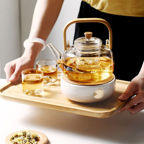 Square handle tea water separation bamboo handle teapot glass teapot boiling water flower teapot household tea boiler high borosilicate