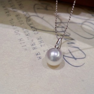 18K Gold Accessories, Tapered Pendant, Diamond Set D 0.015Ct, Two Colors, Reference Beads 9-10mm, Beads Not Included