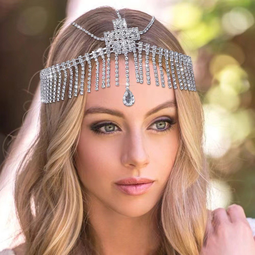 European and American New Fashion Rhinestone Tassel Headwear Chain, Versatile and Personalized Diamond-Encrusted Hair Accessories, Hair Chain for Women, Wholesale in Stock