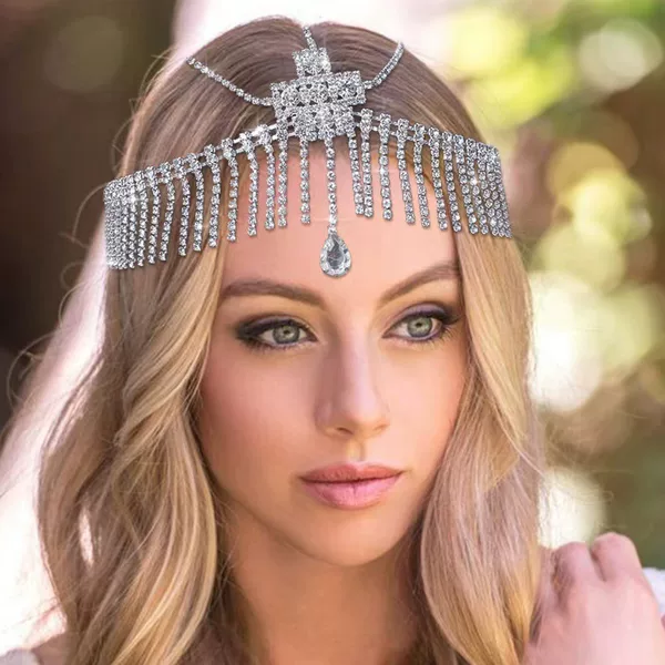 European and American New Fashion Rhinestone Tassel Headwear Chain, Versatile and Personalized Diamond-Encrusted Hair Accessories, Hair Chain for Women, Wholesale in Stock