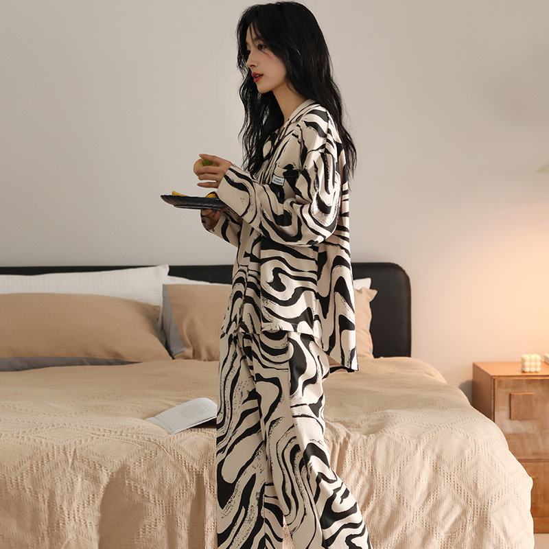 睡衣春秋季双面纯棉加厚长袖开衫新款休闲家居服高级感甜美套装女|undefined