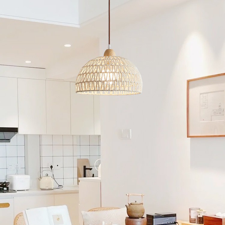 Lámpara de restaurante de registro de estilo japonés lámpara de barra de cuerda de cáñamo tejida a mano estilo crema retro cama y desayuno dormitorio lámpara de noche