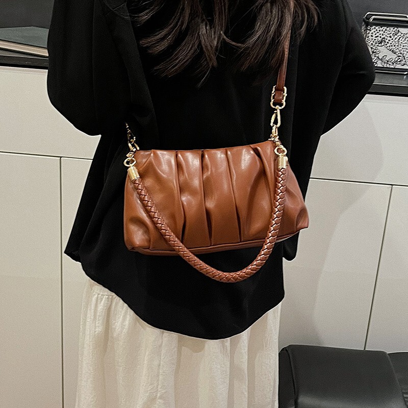 French Niche Design 2025 Popular Shoulder Crossbody Bag High-Quality Pleated Armpit Cloud Bag