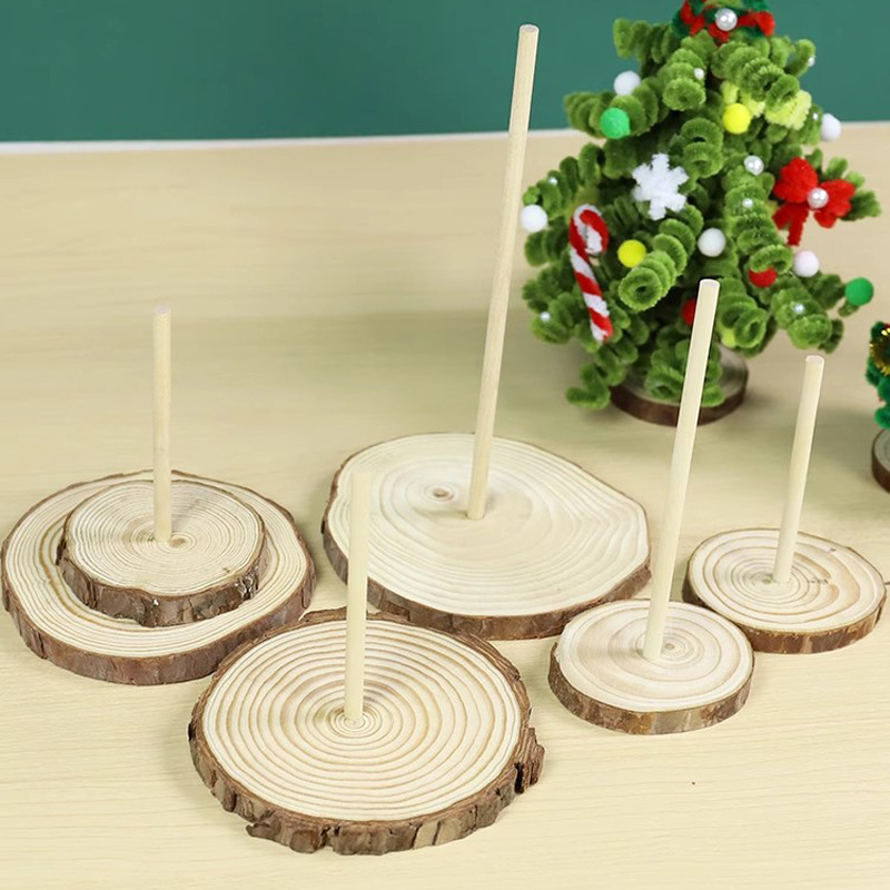 松木年轮木片 中心打孔香座圆木片 带皮圆形木片 diy松木工艺品