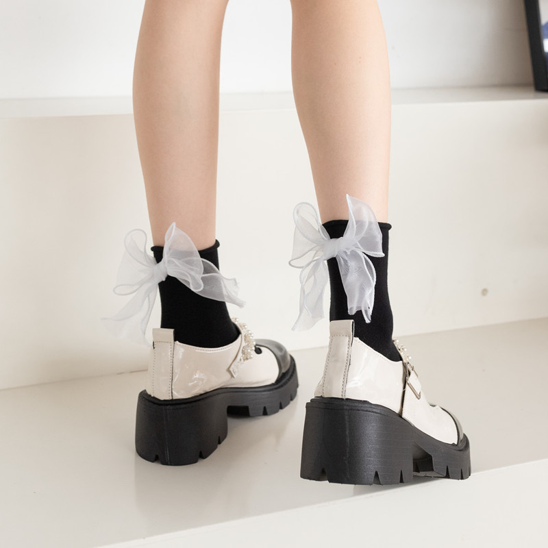 Japanese JKWomen's Socks Ladies Curled Loose Mouth Mid-tube Socks Sweet Bow Soft Girl Socks Tough Men's Cotton Socks