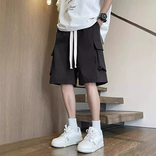 美式工装短裤男士夏季2024新款潮牌宽松速干阔腿直筒休闲五分裤子