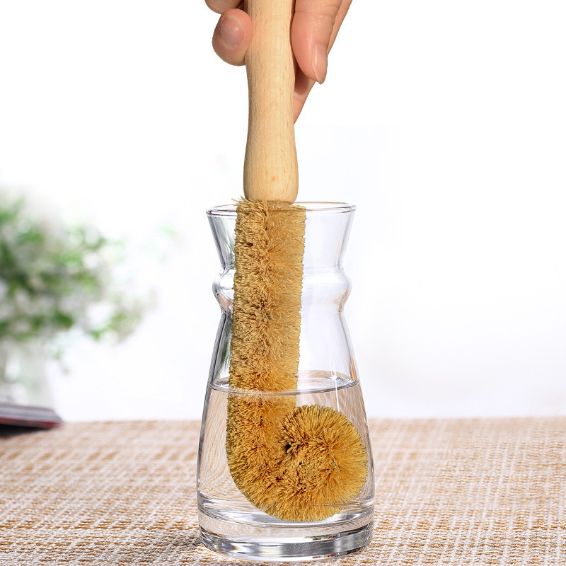 Long handle bottle washing brush coconut Brown Cup brush does not hurt container oil-free wooden handle glass cup brush kitchen cleaning brush