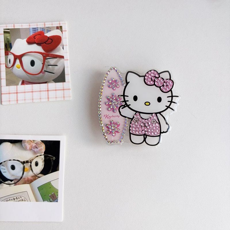 卡通点钻长腿学院风kitty支架适用任何手机气囊3m粘贴式桌面懒人|undefined