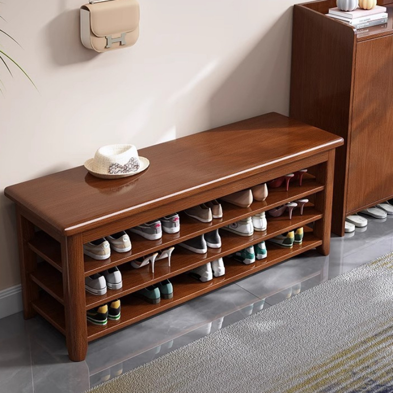 Taburete de cambio de zapatos de madera sólida, taburete de zapatos de puerta de entrada, taburete de asiento integrado para el gabinete de zapatos