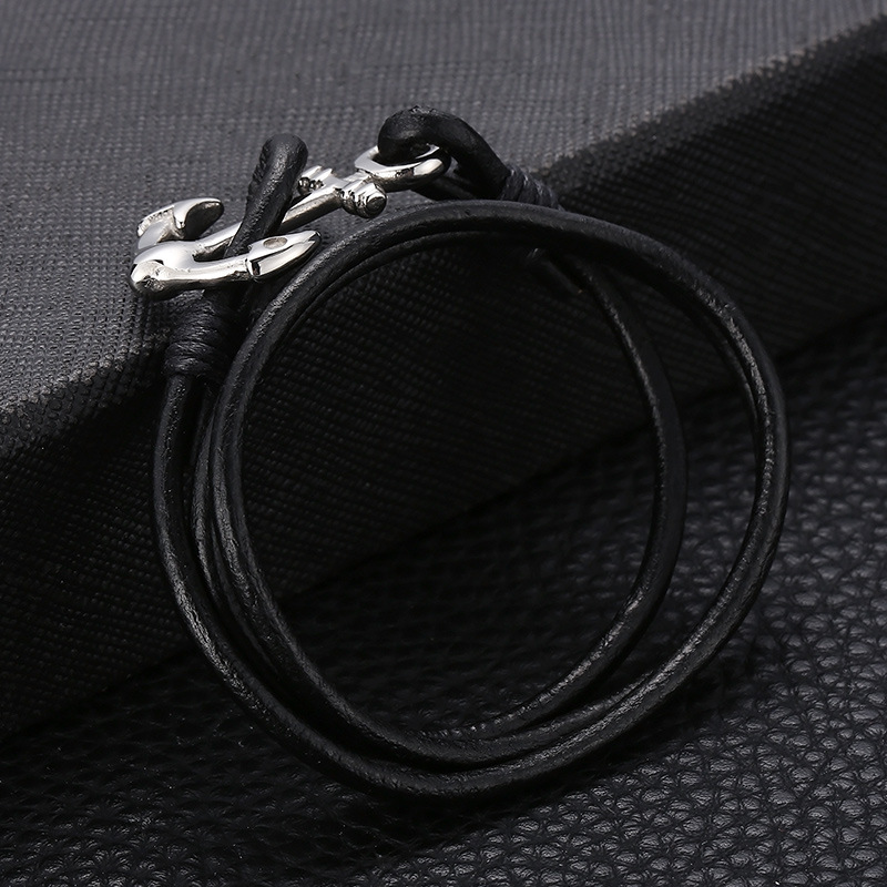 Bracelets Classification Punk Simple Style Anchor Stainless Steel Cowhide Plating Men's Bracelets Men Cord & Leather Bracelets