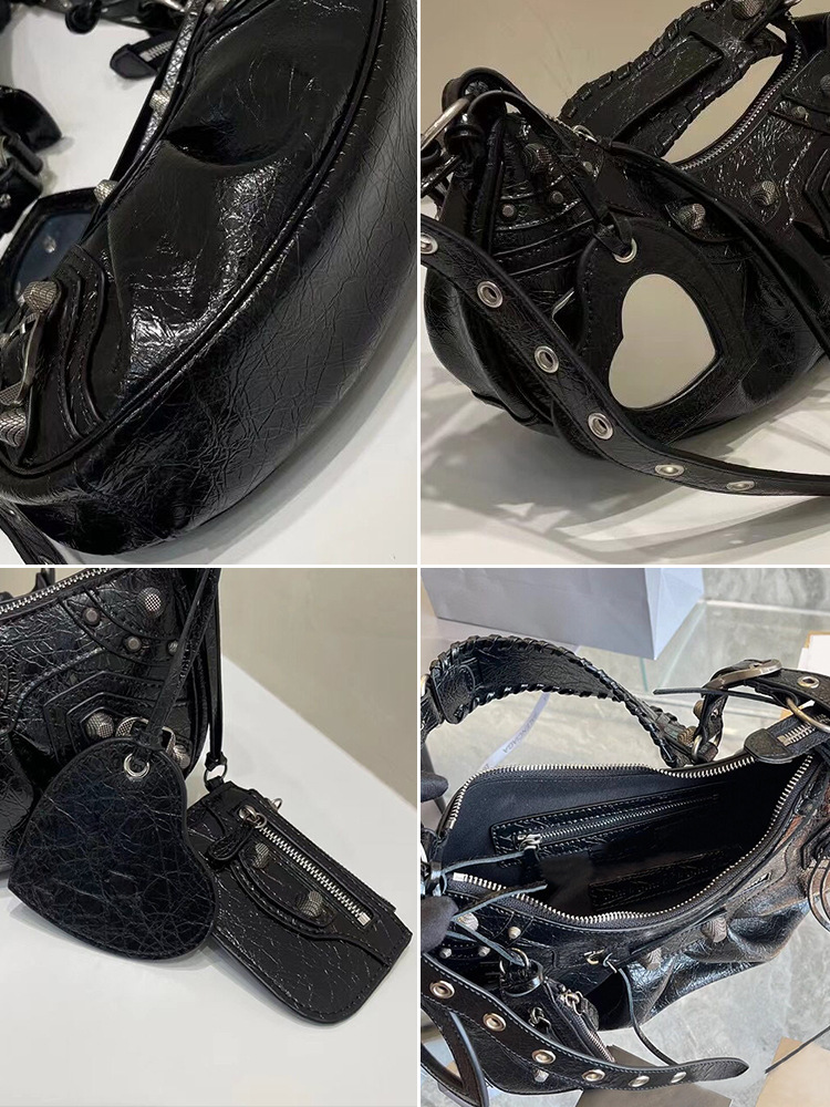 Bolso de locomotora de remache Le Cagole de alta calidad dulce y fresco chica caliente tres en uno bolso de media luna plisado de cuero bolso de axila