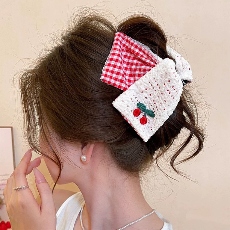 Sweet Cherry Plaid Hair Clip for Women, High-End 2025 New Shark Clip for the Back of the Head, Hair Clip, Hair Accessories Sweet Cherry Plaid Hair Clip for Women, High-End 2025 New Shark Clip for the Back of the Head, Hair Clip, Hair Accessories
