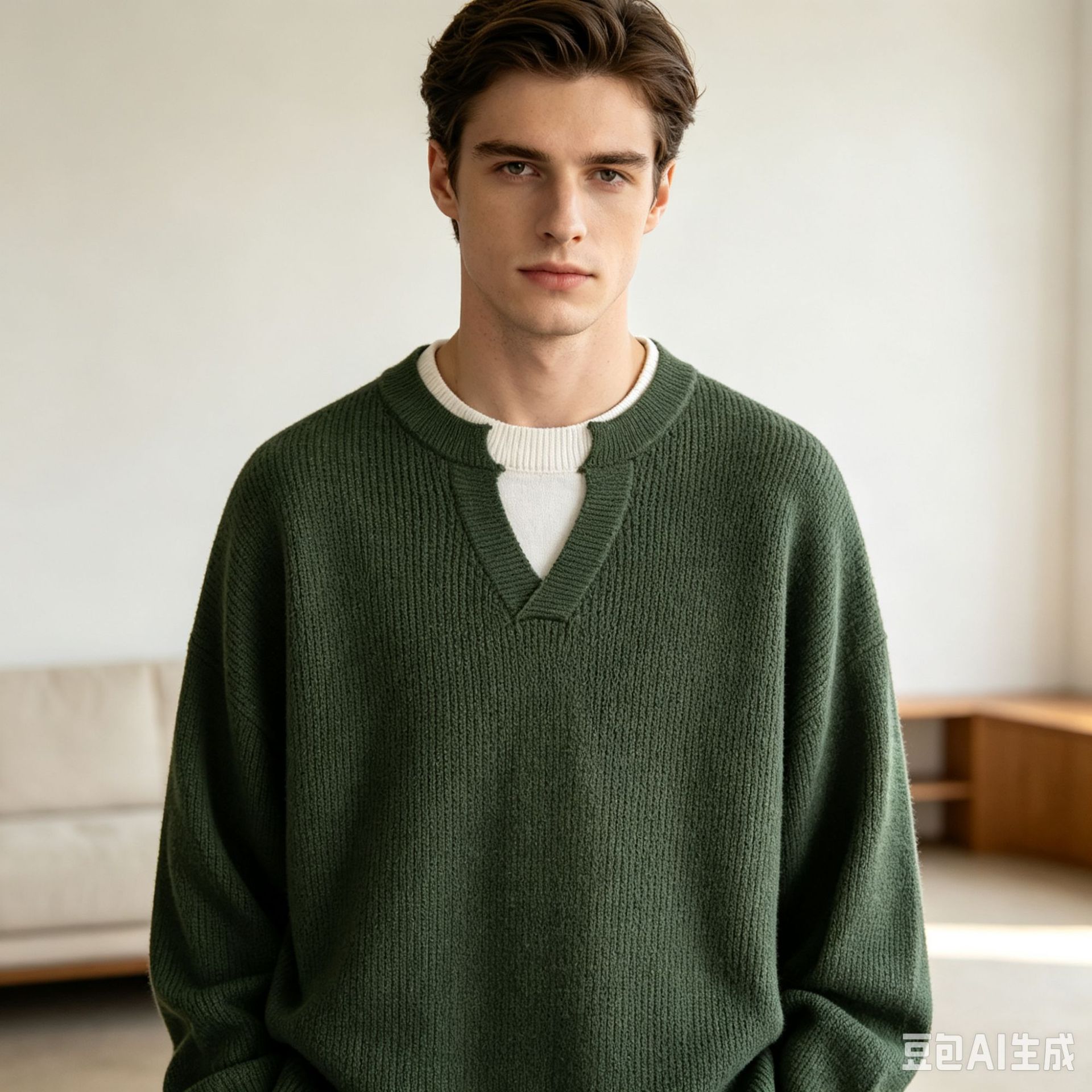 Men's Autumn/Winter Casual Crew Neck Faux Two-Piece Fashion Knit Sweater Base Layer Warm and Versatile