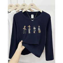 百搭圆领正肩长袖t恤女装2025秋季新款韩版大码女装胖mm显瘦上衣