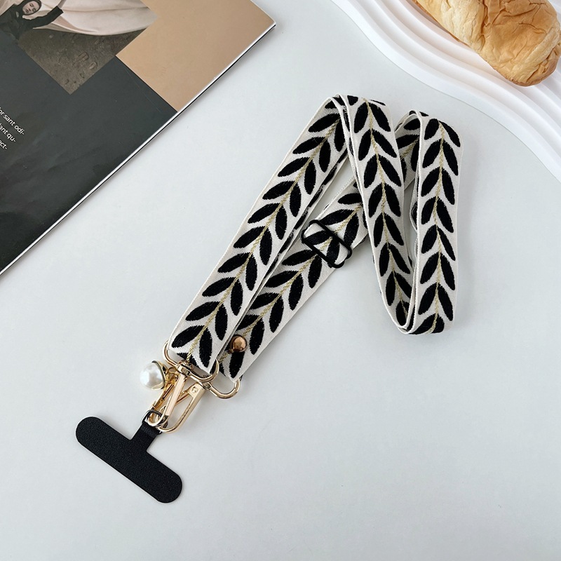Cordón para teléfono móvil bordado hoja de ratán largo bandolera colgante cuello colgante ajustable con colgante de perlas fuerte y duradero