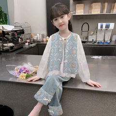 女の子韓服 2025 新作春服子供のおしゃれな中国風スーツ春秋女の子ツーピースセット