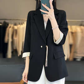 25春夏新款国风西装外套女中式真丝醋酸缎面西装领高级感西服上衣