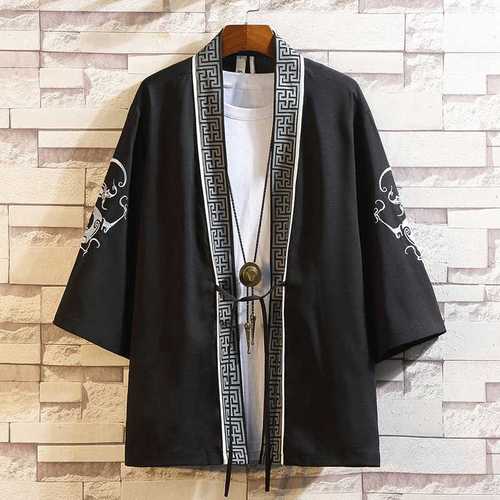 Chinese style men's embroidered Hanfu Japanese kimono cardigan jacket ancient style Ukiyo-e ancient costume Taoist robe cloak
