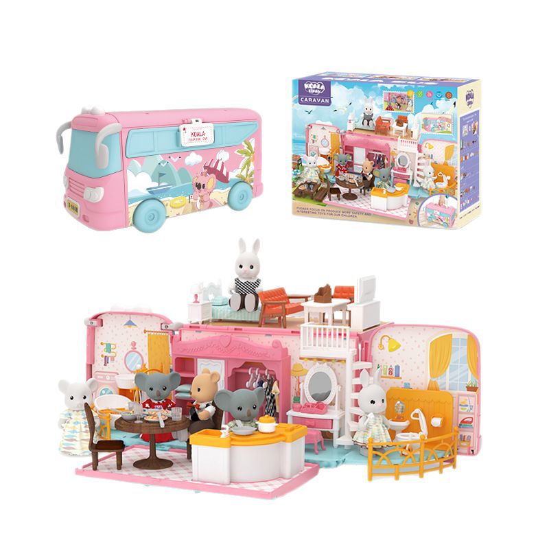 Koala Diary Bus Casa de juegos Chica Sorpresa Variedad Koala RV Niños Simulación Casa de muñecas Juguetes de escena