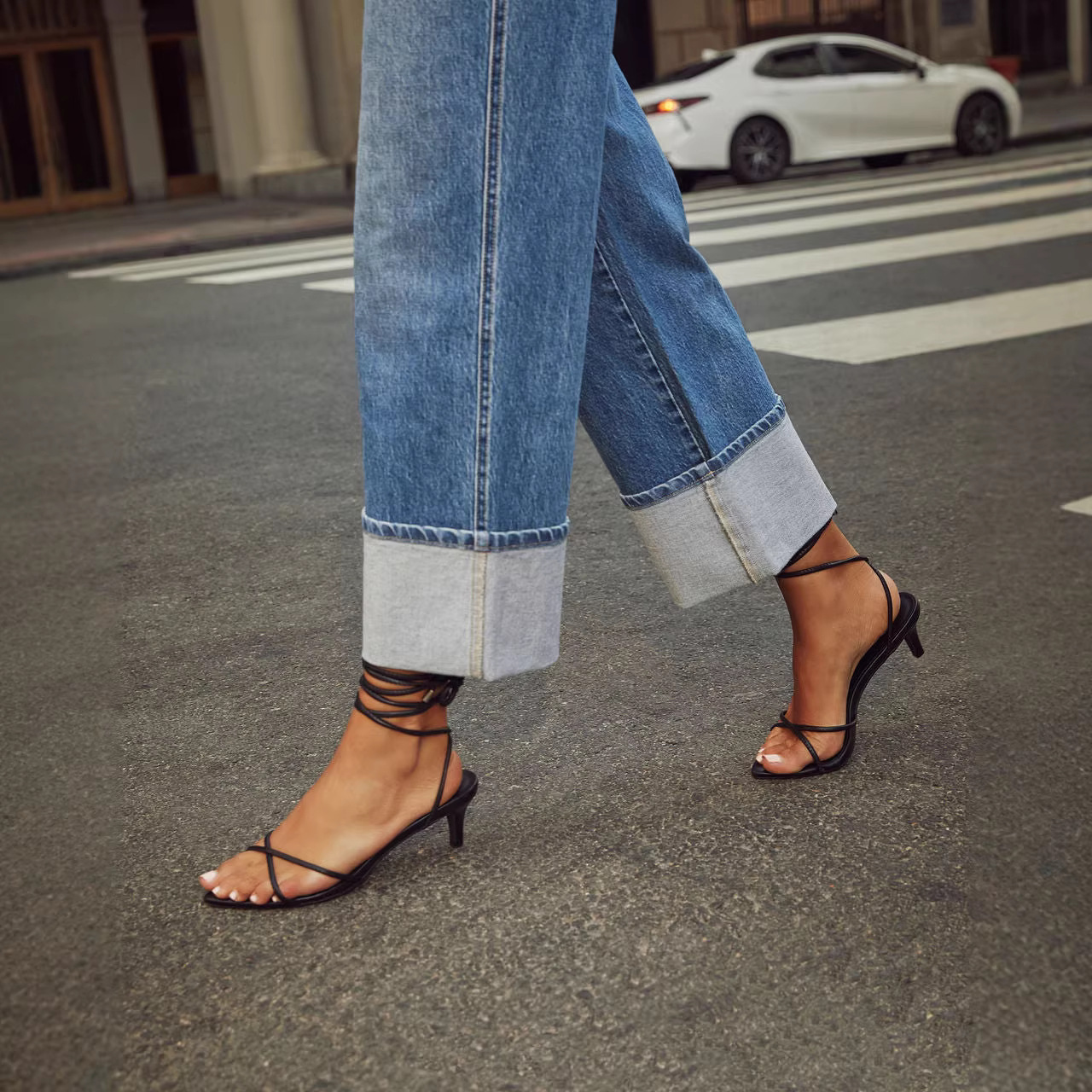 Jeans Rectos de Tiro Alto para Mujer de Mezclilla de Algodón y Poliéster, Elásticos
