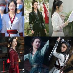 映画やテレビドラマのZhao LiyingとZhou Feiの同じ古代衣装、女性の漢服、女性の剣士、女性の乗馬衣装