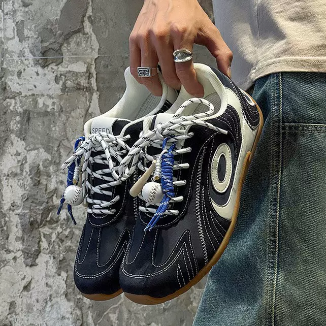 莆田来了实体店专卖店品质复古海军蓝平底德训鞋女百搭旋涡小白鞋