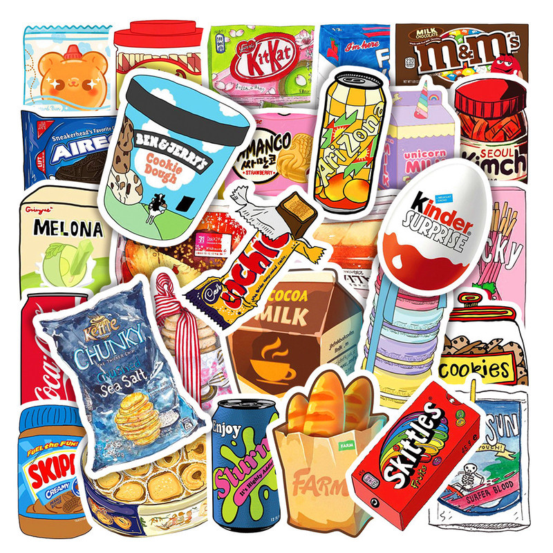 50 ins Wind Snack Sticker Packaging Laptop Bicycle Water Cup Waterproof Luggage Graffiti Sticker