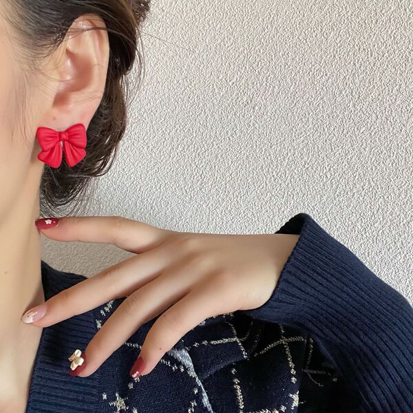 Cute black red universal earrings with bow