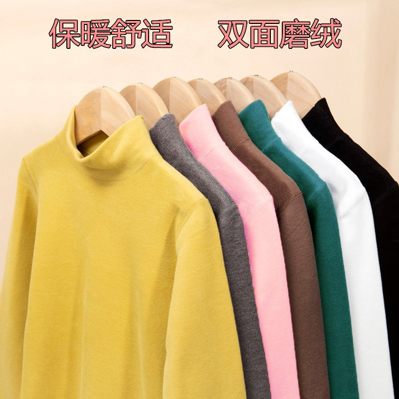 Children's Clothing Autumn and Winter Kidsren's Tops for Boys and Girls Fleece-Lined to Heattech and Constant Temperature Half Turtleneck Bottoming Shirt T-Shirt Breathable and Thickeneded