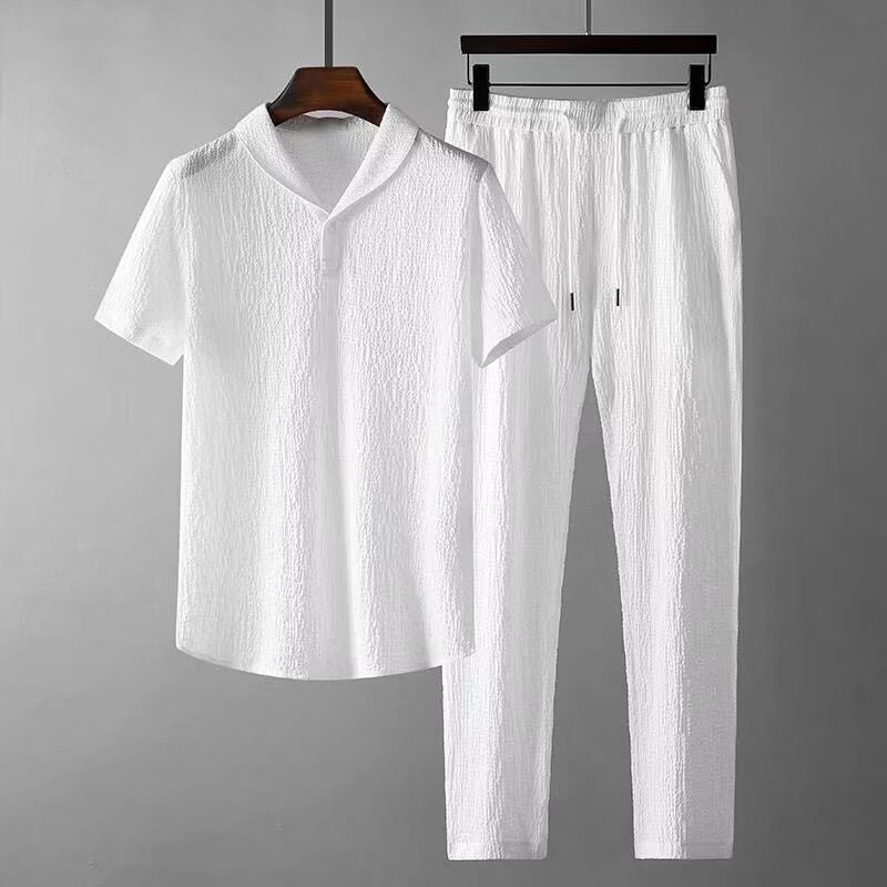 ​​Men's Casual Sportswear Set - Breathable Short Sleeve T-Shirt & Lounge Pants (Black/White, Sizes M-5xl)​​_voghion.com