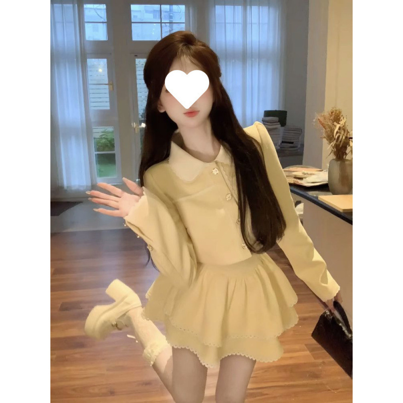 法式小香风气质穿搭两件套装女高级感翻领长袖外套+高腰半身长裙|undefined