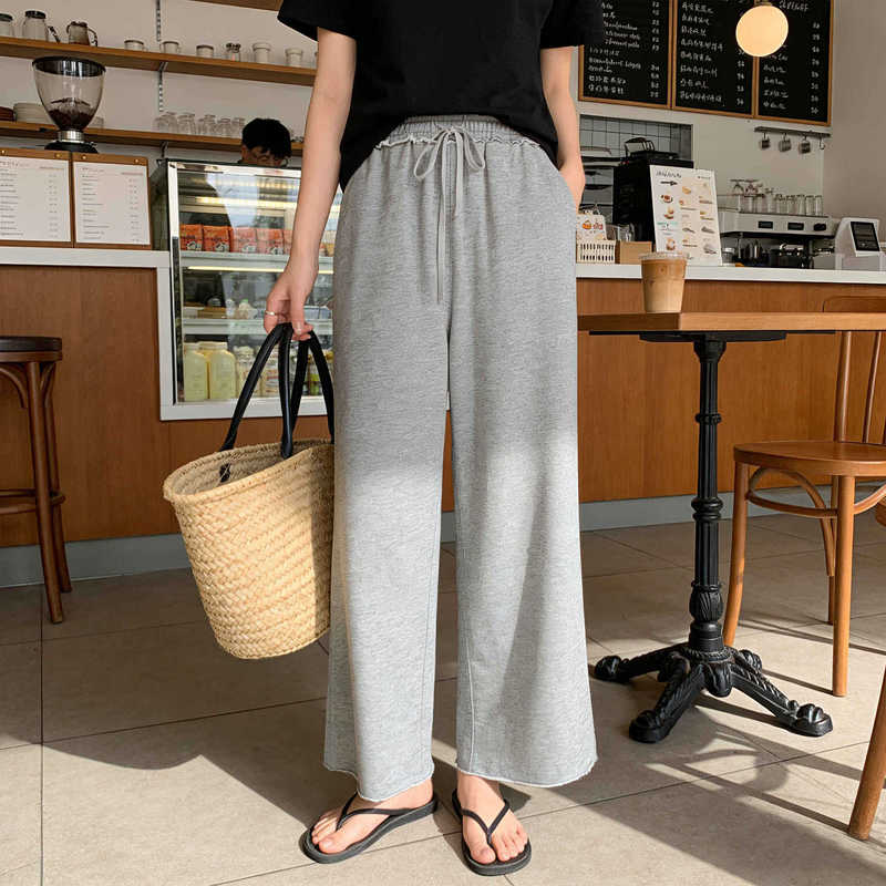 Spring and Summer New Style Women's Hemp Cotton Fine Yarn Sweatpants with Rolled Edges, Soft and Plush Terry, Elastic Waist, Casual Style Fsy60175 Spring and Summer New Style Women's Hemp Cotton Fine Yarn Sweatpants with Rolled Edges, Soft and Plush Terry, Elastic Waist, Casual Style Fsy60175