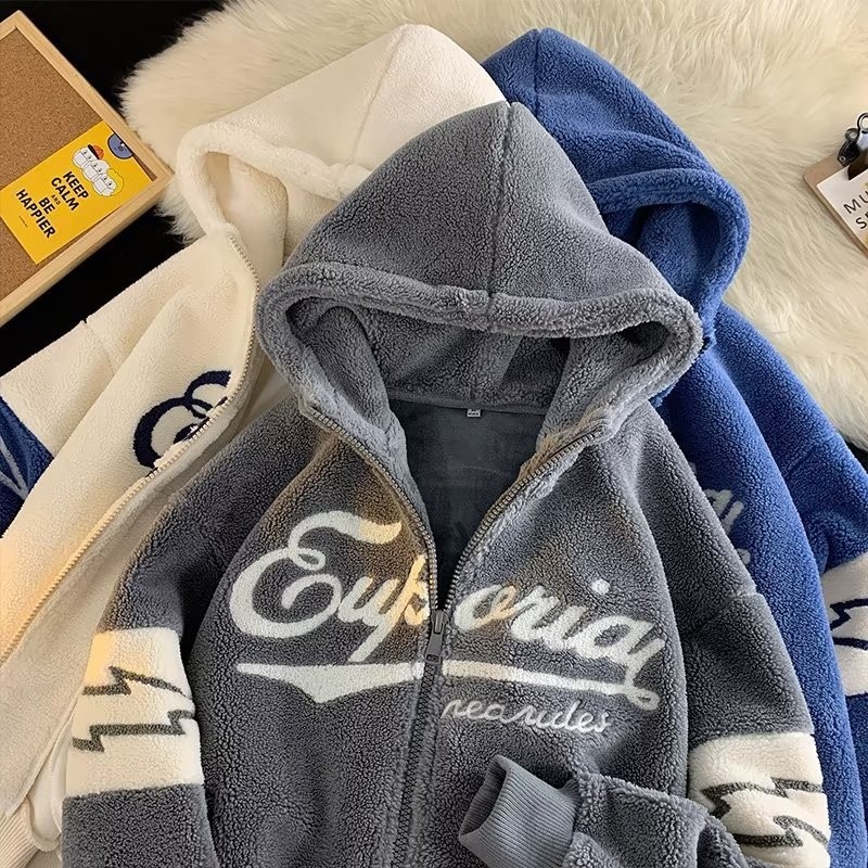 Chaqueta de lana de cordero estilo suave retro japonés para hombres invierno suelto bf viento perezoso 2024 chaqueta de algodón ins marea