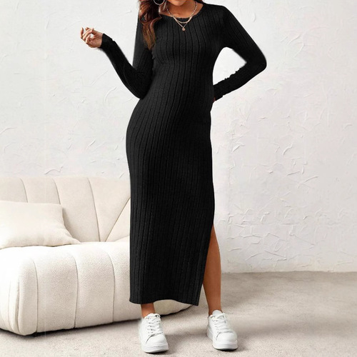 Amazon European and American Maternity Wear Round Neck Long Sleeve Maternity Dress Summer Large Opening Knit Maternity Skirt