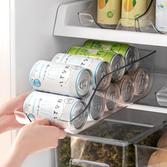 Kitchen storage box transparent beverage rack large size pull-out can automatic rolling refrigerator beer cola storage and organization box