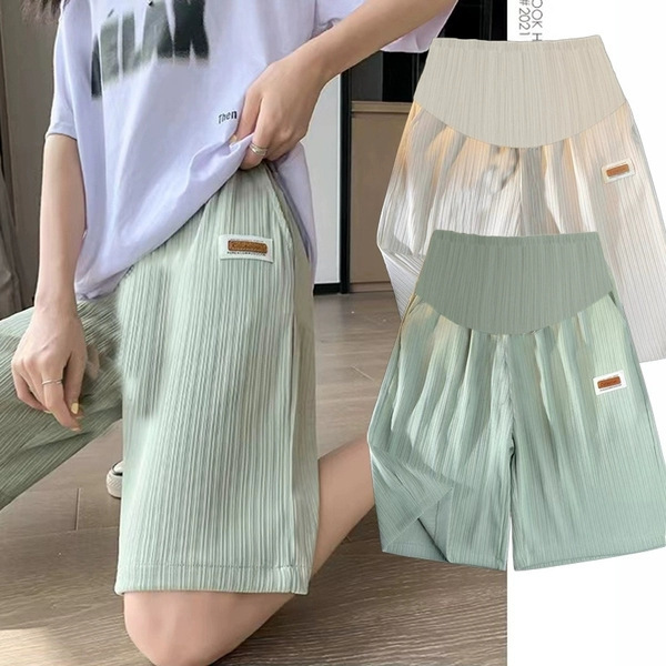 Pregnant Women's Pants Summer New Ice Silk Wide Leg Pants Shorts Outer Wear Sports Pants Five-point Pants Pregnant Women's Leggings Pregnant Women's Pants Summer New Ice Silk Wide Leg Pants Shorts Outer Wear Sports Pants Five-point Pants Pregnant Women's Leggings