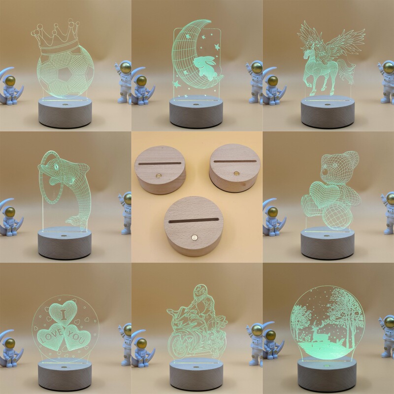 Beech Wood Creative Night Light Rechargeable Led Solid Wood Table Lamp Acrylic Novelty Small Lamp DIY Atmosphere Light Gift Box