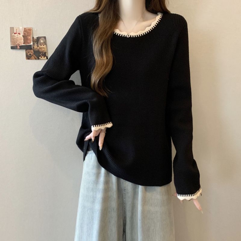 大きいサイズのレース長袖Tシャツ女性用2025春秋新作ファットmmゆったり痩身お腹カバーファッショナブルなトップス|undefined