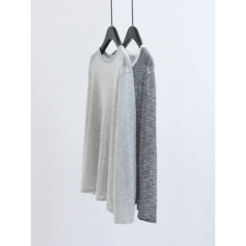Bamboo Linen Summer Striped Knit Sweater, Long-Sleeved, Loose, Lightweight Pullover, Sun Protection, Air Conditioning Shirt, Casual Top for Women