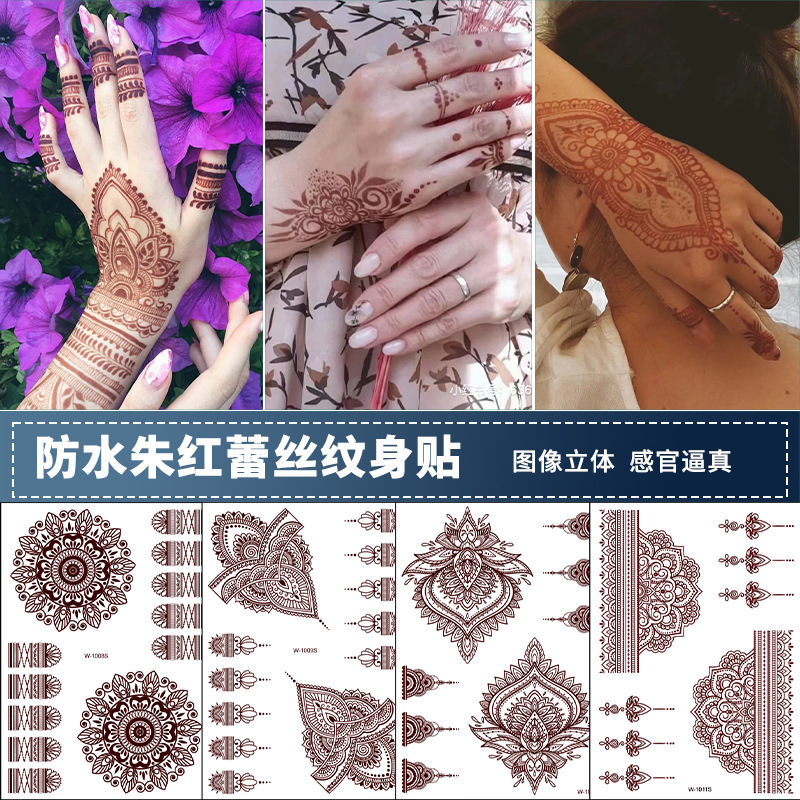 Cross-Border Exclusive Supply of Red Henna Lace Tattoo Stickers, High-End Hand-Back Indian Simulation Temporary Tattoo Stickers in Stock