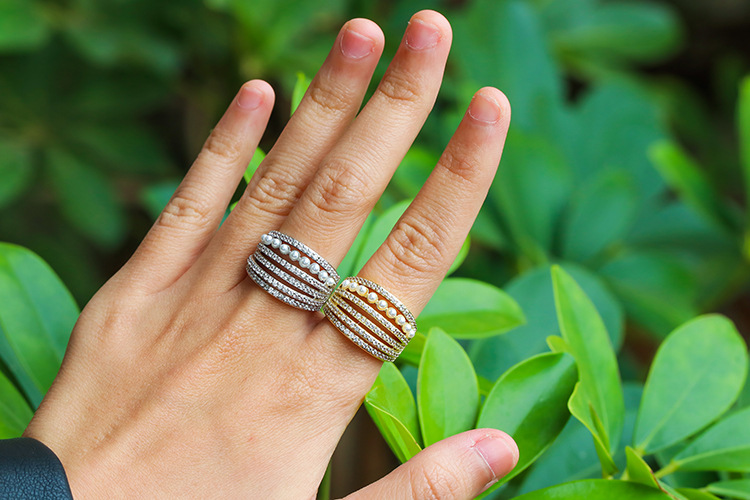 10g Weight Zircon Inlay Material Birthday Occasion Copper Plating Geometric Zircon Copper Rings