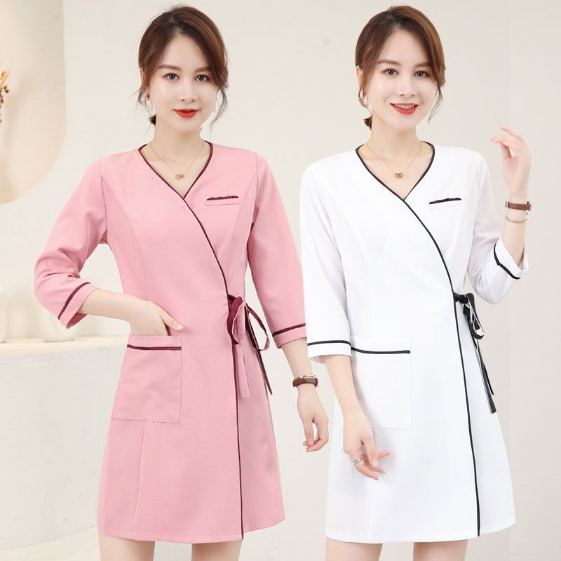 High-End Beauty Salon Work Clothes for Women, White Coat, Medical Beautician, Short and Medium Sleeves, Technician Tattoo, Skin Management, Semi-Permanent