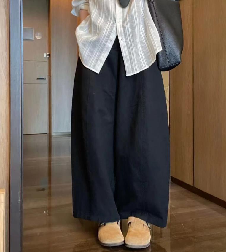 Quần culottes nữ ống rộng cạp cao chất liệu tencel mềm mại phong cách Hàn Quốc — Xanh lông mòng đen, màu trắng chi tiết 5